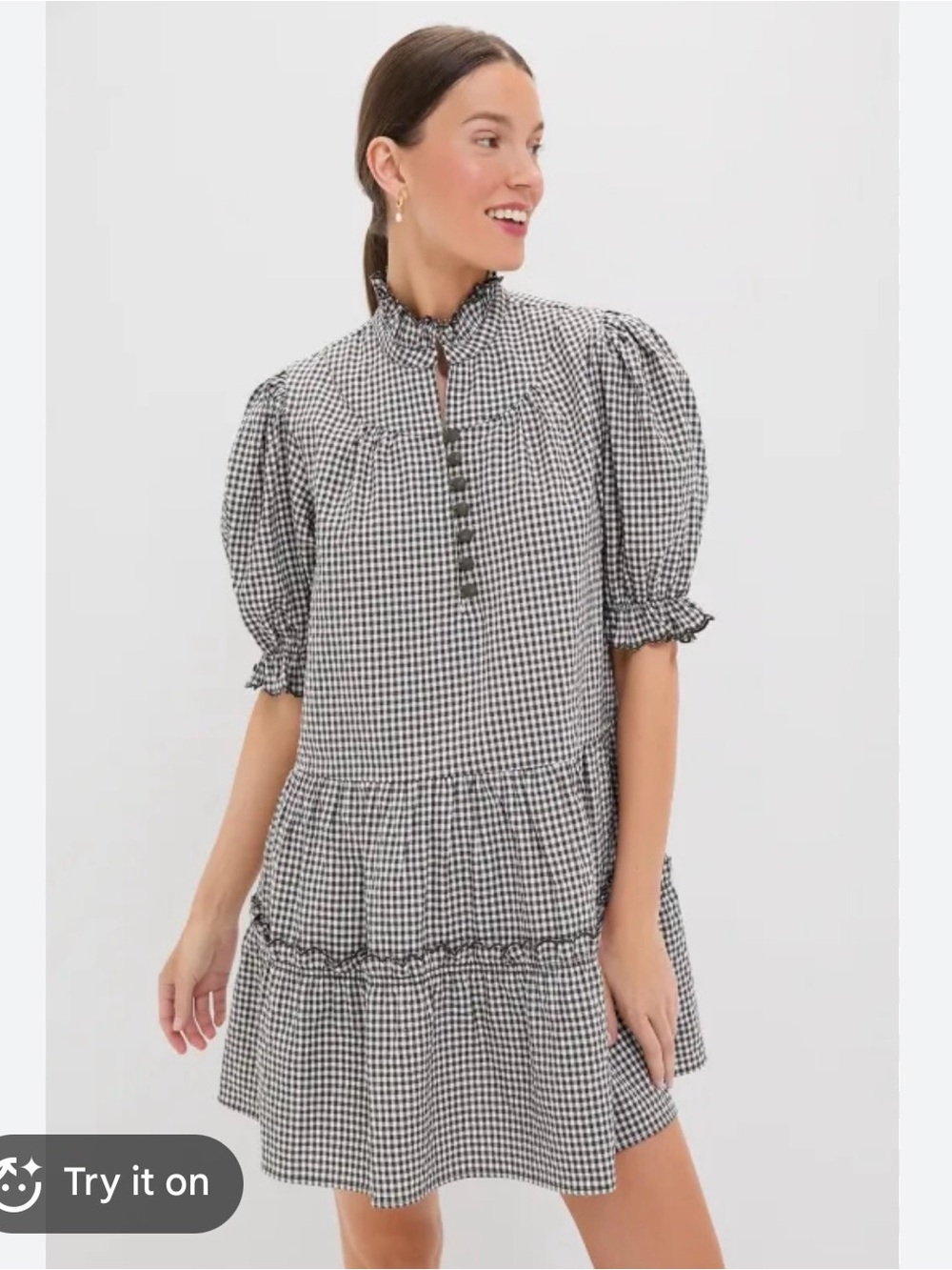 Tuckernuck NWT Gingham Ruffle Tiered Mini Dress - Green/ White
